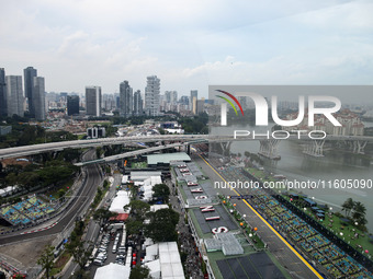 Aerial views of the Singapore street circuit and paddock during the Formula 1 Singapore Grand Prix 2024 on the Marina Bay Circuit in Singapo...