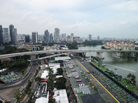 Aerial views of the Singapore street circuit and paddock during the Formula 1 Singapore Grand Prix 2024 on the Marina Bay Circuit in Singapo...