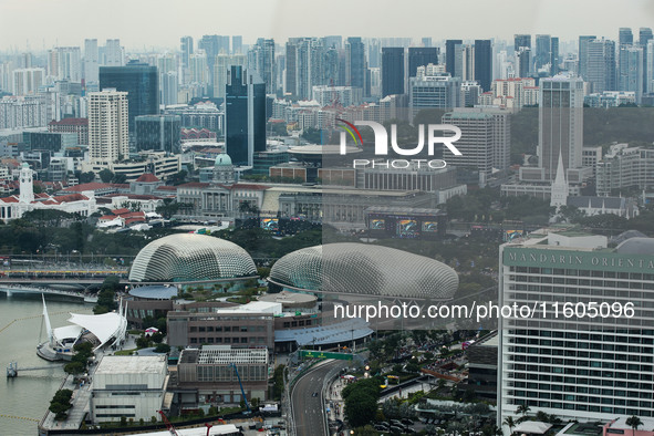 Views of the Singapore city skyline during the Formula 1 Singapore Grand Prix 2024 on the Marina Bay Circuit in Singapore, from September 19...