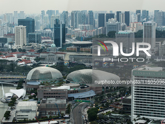 Views of the Singapore city skyline during the Formula 1 Singapore Grand Prix 2024 on the Marina Bay Circuit in Singapore, from September 19...