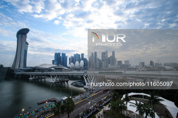 Views of the Singapore city skyline during the Formula 1 Singapore Grand Prix 2024 on the Marina Bay Circuit in Singapore, from September 19...