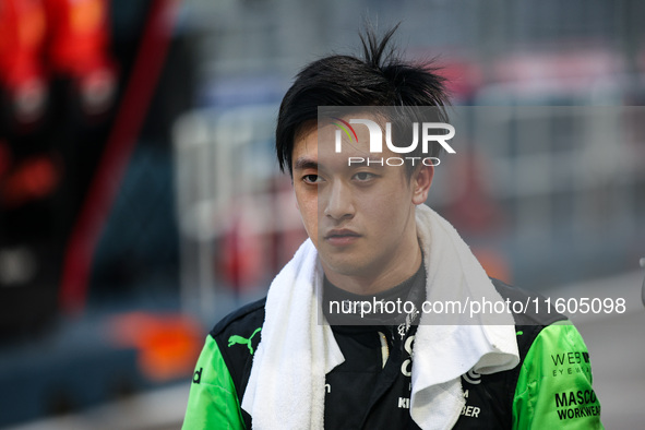 Guanyu Zhou of Stake F1 Team poses with the Sauber C44 during the Formula 1 Singapore Grand Prix 2024 at the Marina Bay Circuit in Singapore...