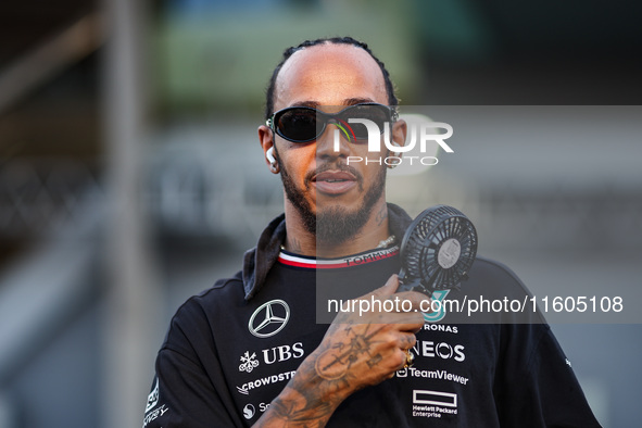 Lewis Hamilton of the Mercedes AMG F1 Team W15 poses for a portrait during the Formula 1 Singapore Grand Prix 2024 at the Marina Bay Circuit...