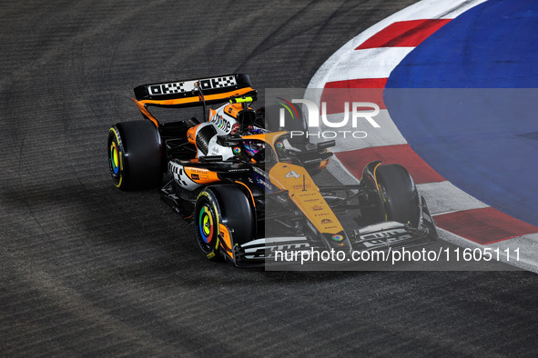 Lando Norris of McLaren F1 Team MCL38 competes during the Formula 1 Singapore Grand Prix 2024 on the Marina Bay Circuit in Singapore, from S...