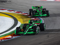 Valtteri Bottas of Stake F1 Team drives the Sauber C44, and Guanyu Zhou of Stake F1 Team drives the Sauber C44 during the Formula 1 Singapor...