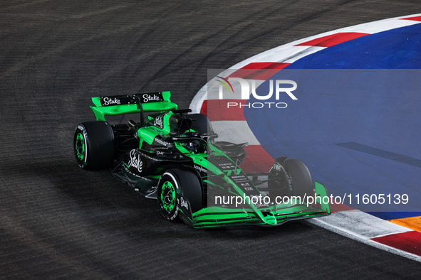 Valtteri Bottas of Stake F1 Team drives the Sauber C44 during the Formula 1 Singapore Grand Prix on the Marina Bay Circuit in Singapore, fro...