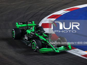 Valtteri Bottas of Stake F1 Team drives the Sauber C44 during the Formula 1 Singapore Grand Prix on the Marina Bay Circuit in Singapore, fro...