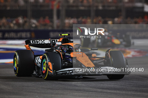 Lando Norris of McLaren F1 Team MCL38 competes during the Formula 1 Singapore Grand Prix 2024 on the Marina Bay Circuit in Singapore, from S...