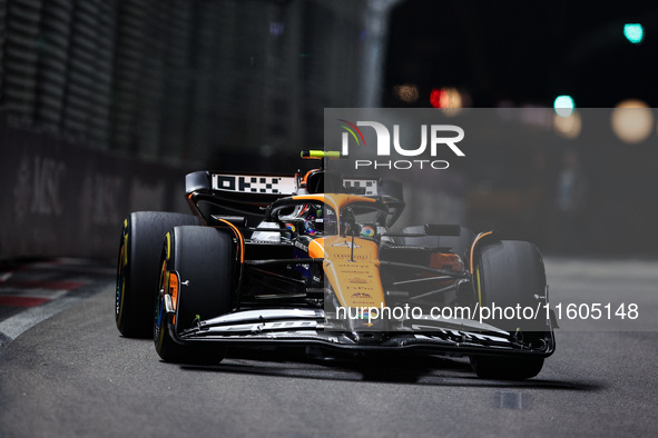 Lando Norris of McLaren F1 Team MCL38 competes during the Formula 1 Singapore Grand Prix 2024 on the Marina Bay Circuit in Singapore, from S...