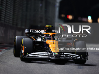 Lando Norris of McLaren F1 Team MCL38 competes during the Formula 1 Singapore Grand Prix 2024 on the Marina Bay Circuit in Singapore, from S...