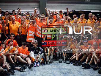 McLaren F1 Team celebrates the victory of Lando Norris and the podium finish of Oscar Piastri during the Formula 1 Singapore Grand Prix 2024...