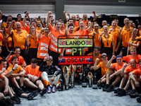 McLaren F1 Team celebrates the victory of Lando Norris and the podium finish of Oscar Piastri during the Formula 1 Singapore Grand Prix 2024...