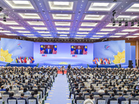 The Malaysian Prime Minister delivers a video speech at the 21st China ASEAN Expo in Nanning, Guangxi, China, on September 24, 2024. (