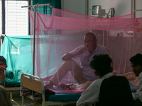 A dengue-infected patient undergoes treatment at Sukraraj Tropical and Infectious Disease Hospital in Kathmandu, Nepal, on September 24, 202...