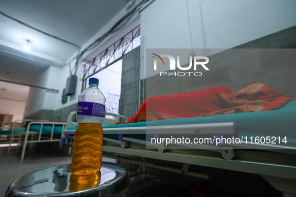 A dengue-infected patient undergoes treatment at Sukraraj Tropical and Infectious Disease Hospital in Kathmandu, Nepal, on September 24, 202...