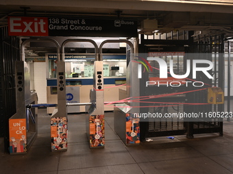 Bloody clothes and crime scene tape are at the scene. A man is stabbed at the East 138th Street and Grand Concourse MTA subway train station...