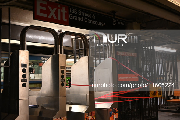 Bloody clothes and crime scene tape are at the scene. A man is stabbed at the East 138th Street and Grand Concourse MTA subway train station...