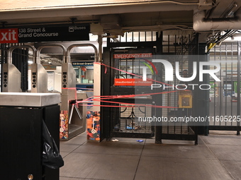 Bloody clothes and crime scene tape are at the scene. A man is stabbed at the East 138th Street and Grand Concourse MTA subway train station...