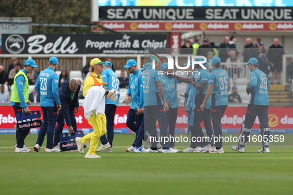 England's Jofra Archer celebrates with Adil Rashid after he dismisses Australia's Matthew Short during the Metro Bank One Day Series match b...