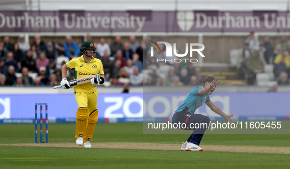 Matthew Potts of England appeals unsuccessfully after review against Steven Smith of Australia during the Metro Bank One Day Series match be...