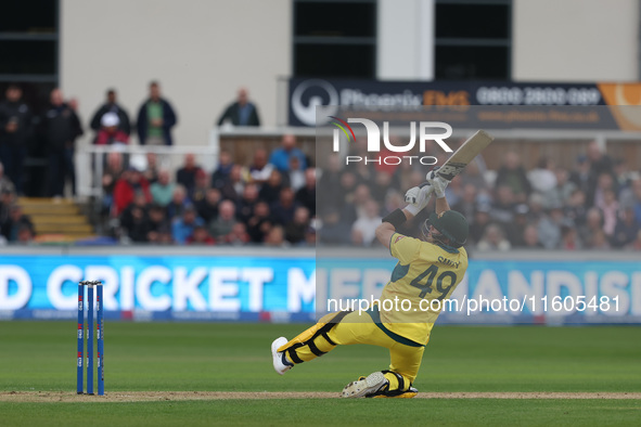 Steve Smith of Australia falls over trying to play a ramp shot against England's Jofra Archer during the Metro Bank One Day Series match bet...