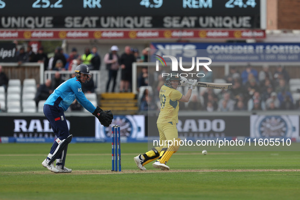 Steve Smith of Australia cuts the ball into the offside during the Metro Bank One Day Series match between England and Australia at the Seat...