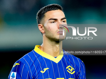 Diego Coppola of Hellas Verona looks on during the Serie A Enilive match between Hellas Verona and Torino FC at Stadio Marcantonio Bentegodi...