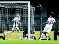 Antonio Sanabria of Torino FC celebrates after scoring first goal during the Serie A Enilive match between Hellas Verona and Torino FC at St...