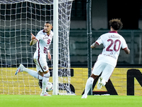 Antonio Sanabria of Torino FC celebrates after scoring first goal during the Serie A Enilive match between Hellas Verona and Torino FC at St...