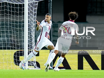 Antonio Sanabria of Torino FC celebrates after scoring first goal during the Serie A Enilive match between Hellas Verona and Torino FC at St...