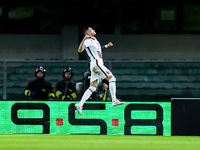 Antonio Sanabria of Torino FC celebrates after scoring first goal during the Serie A Enilive match between Hellas Verona and Torino FC at St...