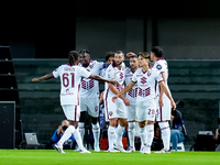 Antonio Sanabria of Torino FC celebrates after scoring first goal during the Serie A Enilive match between Hellas Verona and Torino FC at St...