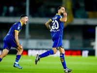 Grigoris Kastanos of Hellas Verona celebrates after scoring first goal during the Serie A Enilive match between Hellas Verona and Torino FC...