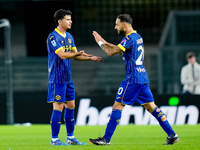 Grigoris Kastanos of Hellas Verona celebrates after scoring first goal during the Serie A Enilive match between Hellas Verona and Torino FC...