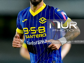 Grigoris Kastanos of Hellas Verona looks on during the Serie A Enilive match between Hellas Verona and Torino FC at Stadio Marcantonio Bente...