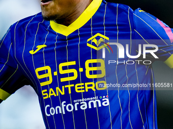 Close up of Hellas Verona home shirt during the Serie A Enilive match between Hellas Verona and Torino FC at Stadio Marcantonio Bentegodi on...