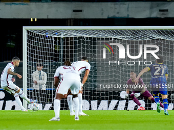 Antonio Sanabria of Torino FC misses to score penalty kick during the Serie A Enilive match between Hellas Verona and Torino FC at Stadio Ma...