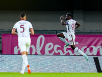 Duvan Zapata of Torino FC celebrates after scoring second goal during the Serie A Enilive match between Hellas Verona and Torino FC at Stadi...