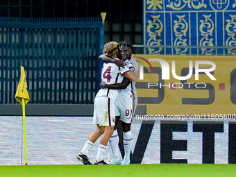 Duvan Zapata of Torino FC celebrates after scoring second goal during the Serie A Enilive match between Hellas Verona and Torino FC at Stadi...