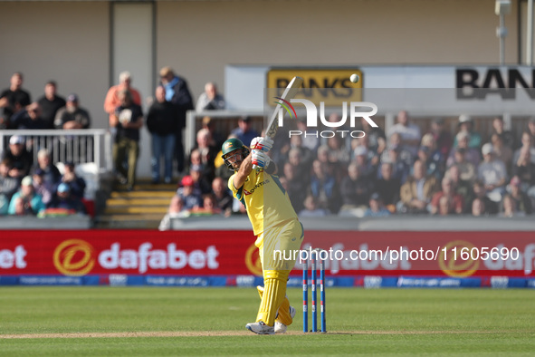 Australia's Glenn Maxwell hits to leg during the Metro Bank One Day Series match between England and Australia at the Seat Unique Riverside...