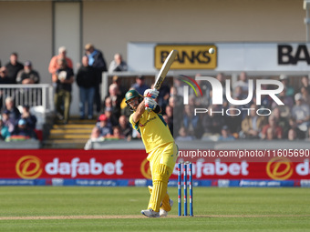 Australia's Glenn Maxwell hits to leg during the Metro Bank One Day Series match between England and Australia at the Seat Unique Riverside...