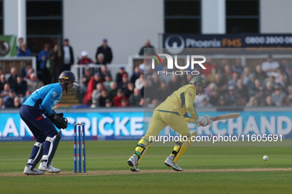 Australia's Alex Carey turns the ball to leg during the Metro Bank One Day Series match between England and Australia at the Seat Unique Riv...