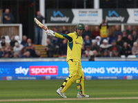 Alex Carey of Australia celebrates after scoring fifty during the Metro Bank One Day Series match between England and Australia at the Seat...