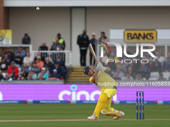 Australia's Aaron Hardie hits out during the Metro Bank One Day Series match between England and Australia at the Seat Unique Riverside in C...