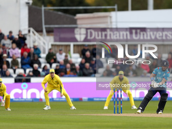 Ben Duckett of England scores four from a scoop shot during the Metro Bank One Day Series match between England and Australia at the Seat Un...