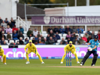 Ben Duckett of England scores four from a scoop shot during the Metro Bank One Day Series match between England and Australia at the Seat Un...