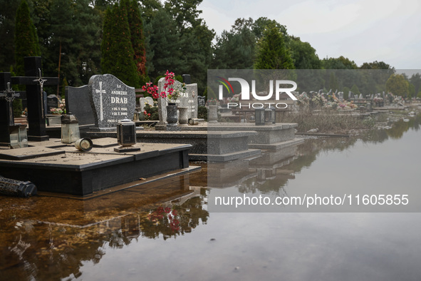 A cemetery covered with water after Nysa Klodzka river flooded town of Lewin Brzeski in southwestern Poland. September 23rd, 2024. Storm Bor...