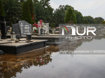 A cemetery covered with water after Nysa Klodzka river flooded town of Lewin Brzeski in southwestern Poland. September 23rd, 2024. Storm Bor...