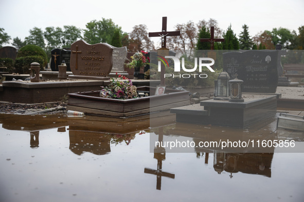 A cemetery covered with water after Nysa Klodzka river flooded town of Lewin Brzeski in southwestern Poland. September 23rd, 2024. Storm Bor...