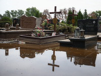 A cemetery covered with water after Nysa Klodzka river flooded town of Lewin Brzeski in southwestern Poland. September 23rd, 2024. Storm Bor...